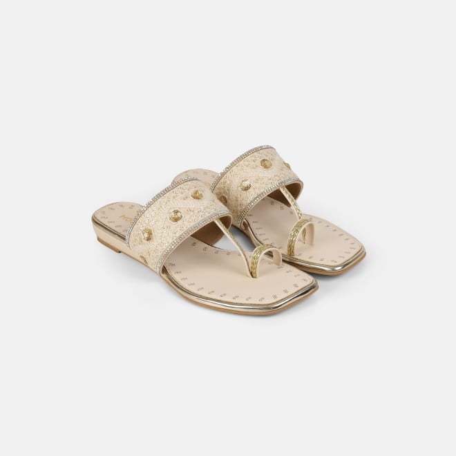 Mochi Women Beige Ethnic Slip Ons (SKU: 32-1677-20-36)