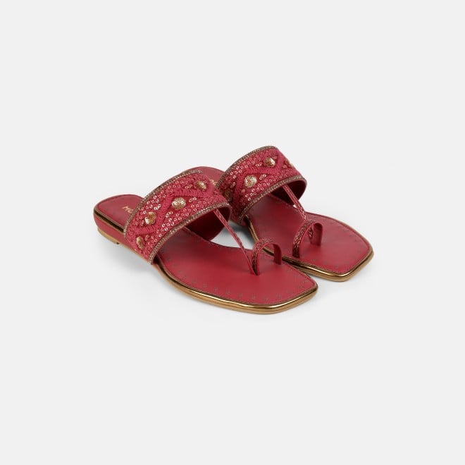 Mochi Women Maroon Ethnic Slip Ons (SKU: 32-1677-44-36)