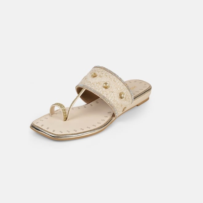 Mochi Women Beige Ethnic Slip Ons (SKU: 32-1677-20-36)