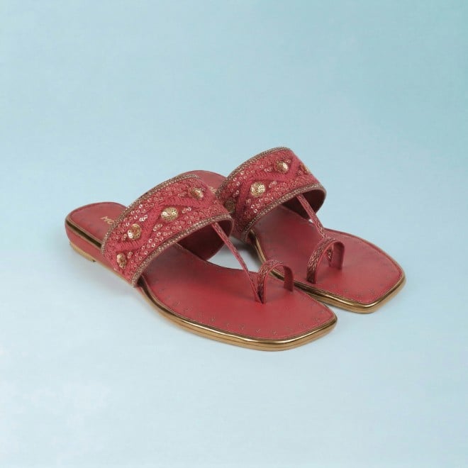 Mochi Women Maroon Ethnic Slip Ons