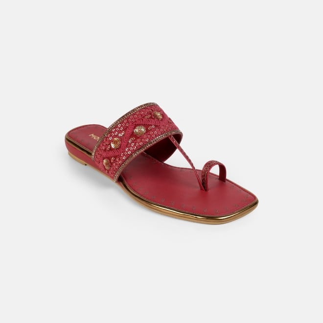 Mochi Women Maroon Ethnic Slip Ons (SKU: 32-1677-44-36)