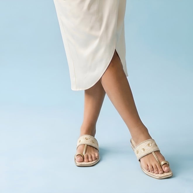 Mochi Women Beige Ethnic Slip Ons (SKU: 32-1677-20-36)