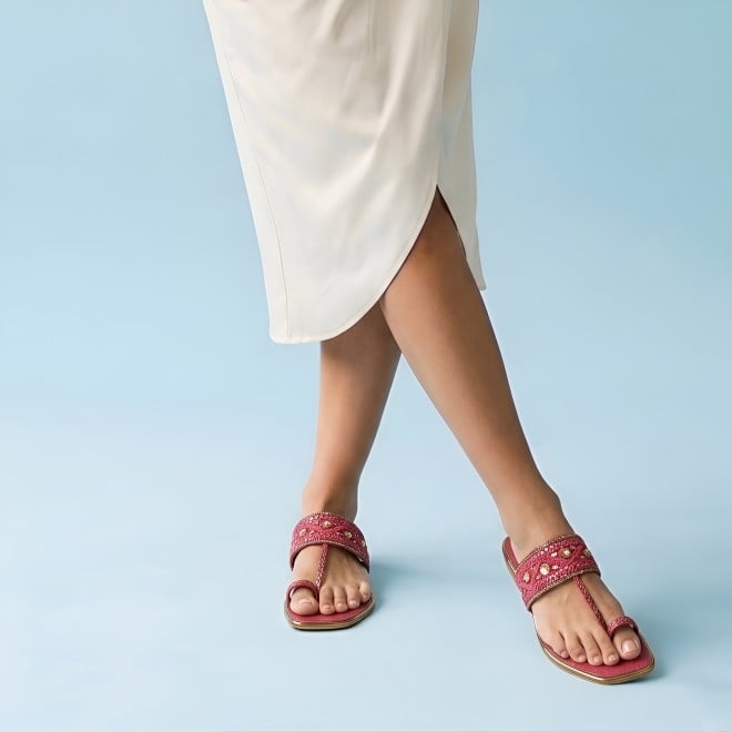 Mochi Women Maroon Ethnic Slip Ons (SKU: 32-1677-44-36)