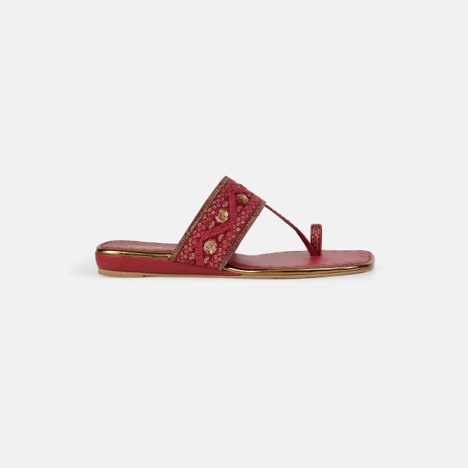 Mochi Women Maroon Ethnic Slip Ons (SKU: 32-1677-44-36)