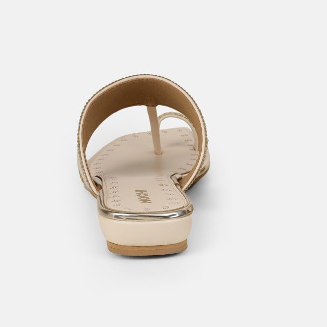 Mochi Women Beige Ethnic Slip Ons (SKU: 32-1677-20-36)