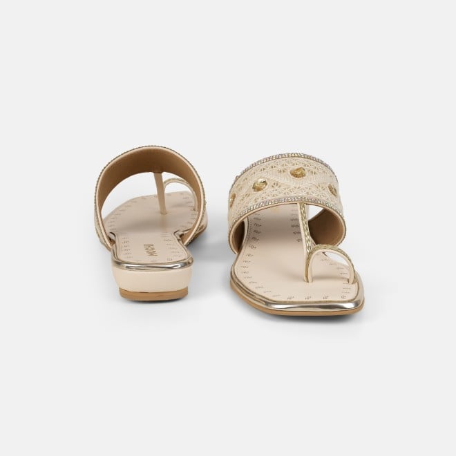 Mochi Women Beige Ethnic Slip Ons (SKU: 32-1677-20-36)