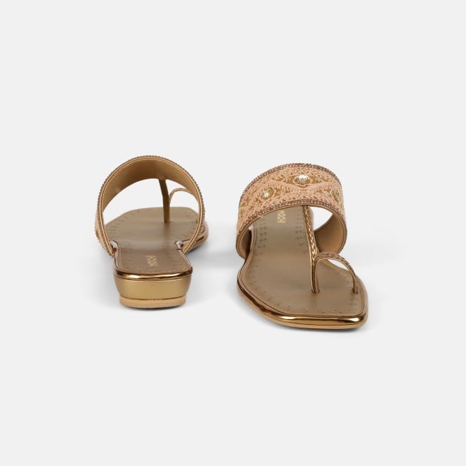 Mochi Women Antic-gold Ethnic Slip Ons (SKU: 32-1677-28-36)