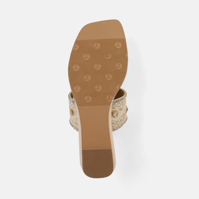 Mochi Women Beige Ethnic Slip Ons (SKU: 32-1677-20-36)