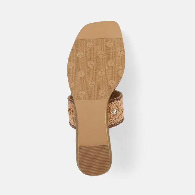 Mochi Women Antic-gold Ethnic Slip Ons (SKU: 32-1677-28-36)