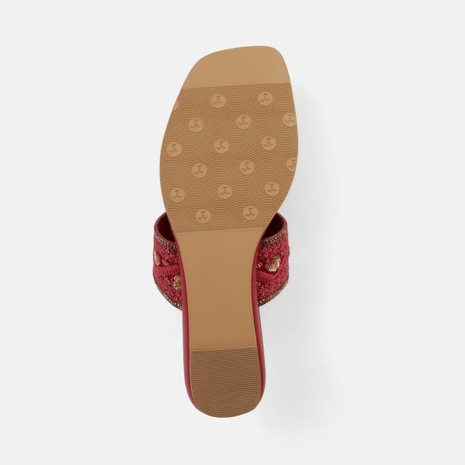 Mochi Women Maroon Ethnic Slip Ons (SKU: 32-1677-44-36)