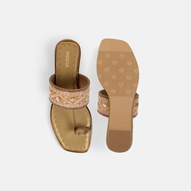 Mochi Women Antic-gold Ethnic Slip Ons (SKU: 32-1677-28-36)