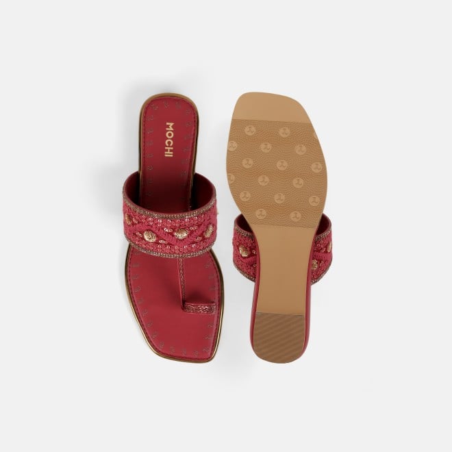 Mochi Women Maroon Ethnic Slip Ons (SKU: 32-1677-44-36)