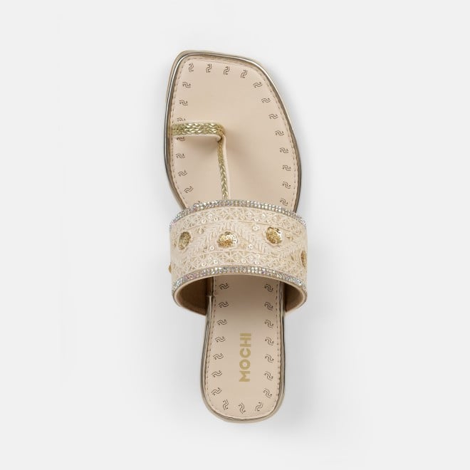 Mochi Women Beige Ethnic Slip Ons (SKU: 32-1677-20-36)