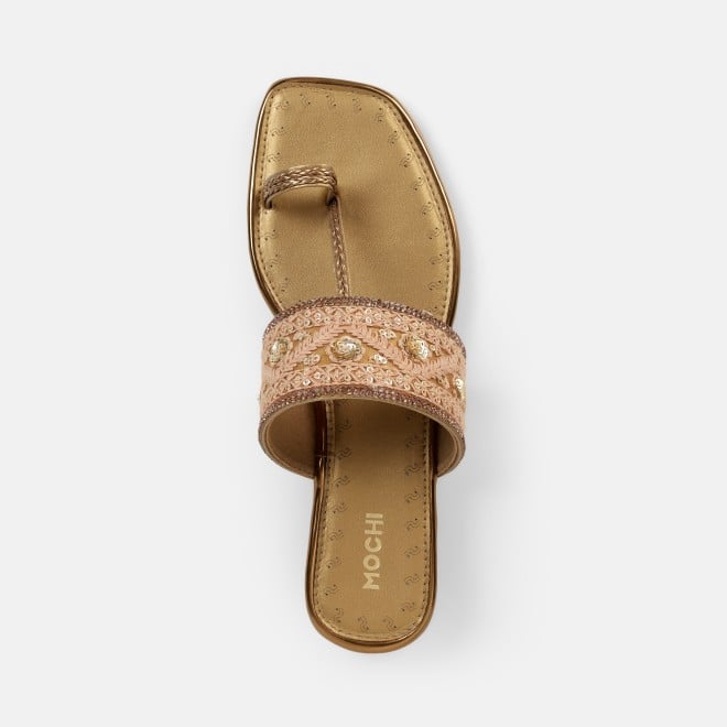 Mochi Women Antic-gold Ethnic Slip Ons (SKU: 32-1677-28-36)