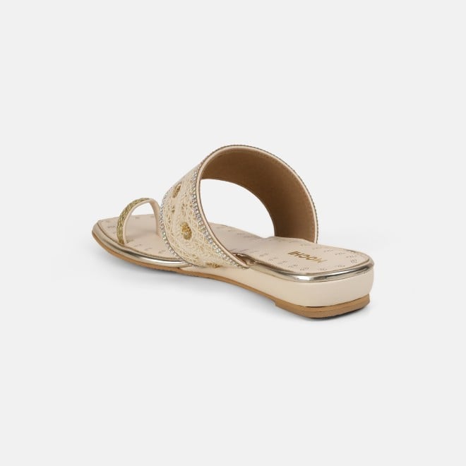 Mochi Women Beige Ethnic Slip Ons (SKU: 32-1677-20-36)