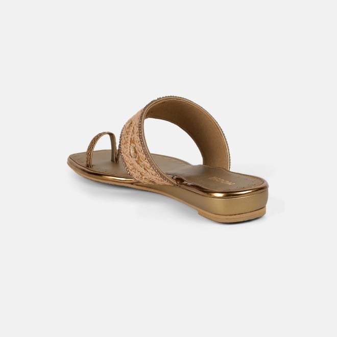 Mochi Women Antic-gold Ethnic Slip Ons (SKU: 32-1677-28-36)