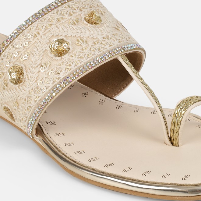 Mochi Women Beige Ethnic Slip Ons (SKU: 32-1677-20-36)