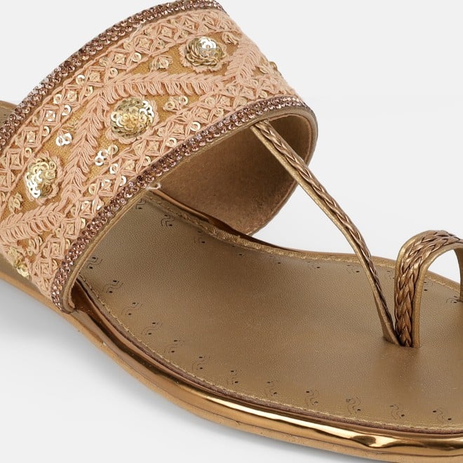 Mochi Women Antic-gold Ethnic Slip Ons (SKU: 32-1677-28-36)