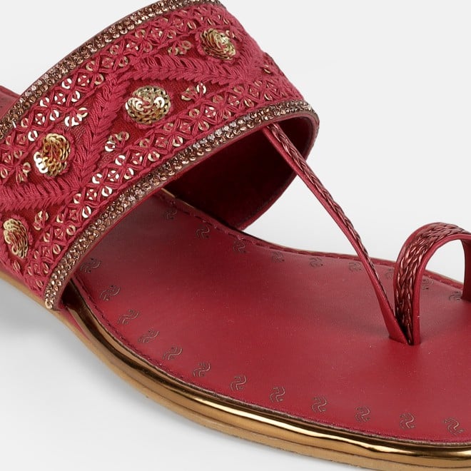 Mochi Women Maroon Ethnic Slip Ons (SKU: 32-1677-44-36)