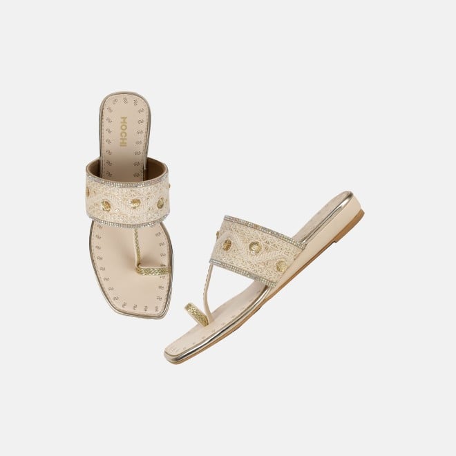 Mochi Women Beige Ethnic Slip Ons (SKU: 32-1677-20-36)