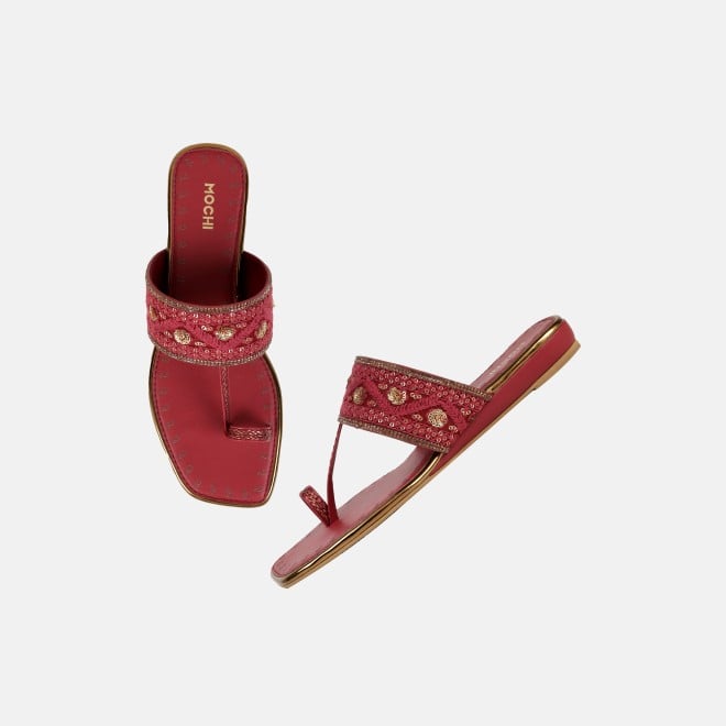 Mochi Women Maroon Ethnic Slip Ons (SKU: 32-1677-44-36)