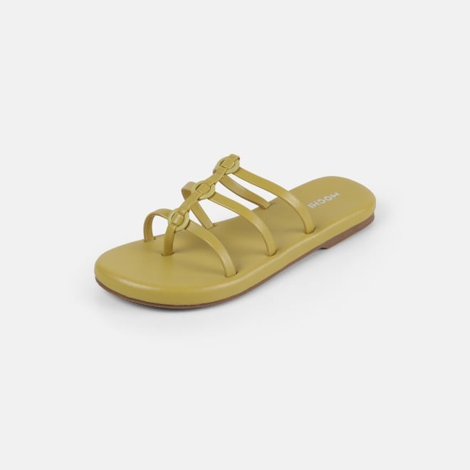 Mochi Women Yellow Casual Slip Ons (SKU: 32-1680-33-36)