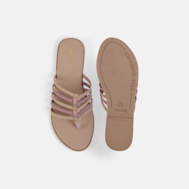 Mochi Women Beige Casual Slippers (SKU: 32-1699-20-36)