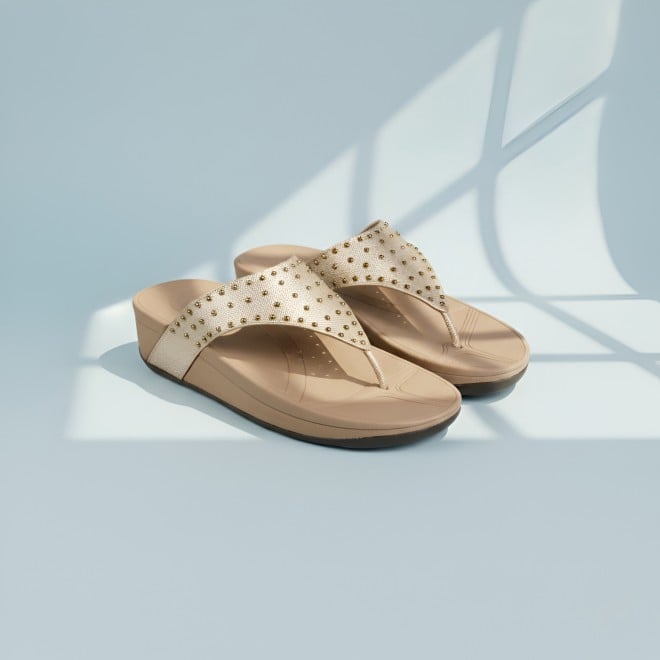 Mochi Women Gold Casual Slippers