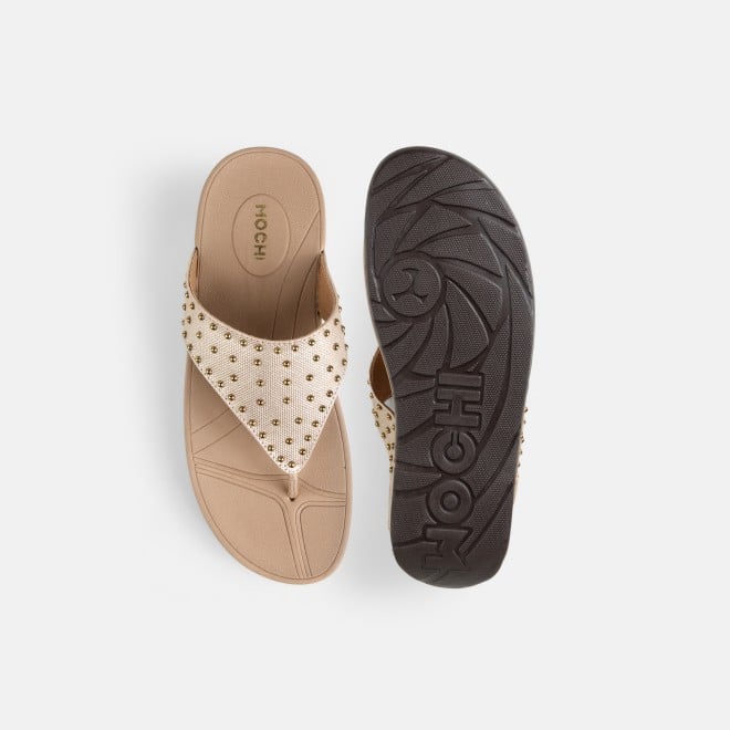 Mochi Women Gold Casual Slippers (SKU: 32-1730-15-36)