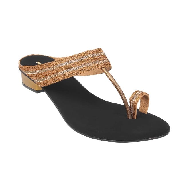 Mochi Women Antique-Gold Ethnic Sandals