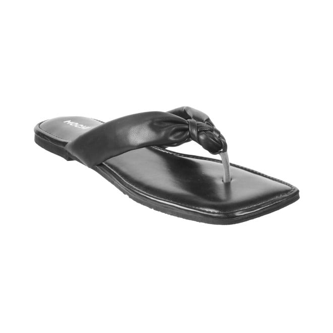 Mochi Black Casual Slippers for Women