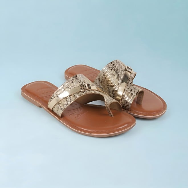 Mochi Women Gold Casual Slip Ons