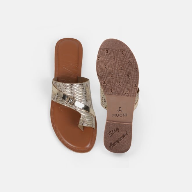 Mochi Women Gold Casual Slip Ons (SKU: 32-1768-15-36)