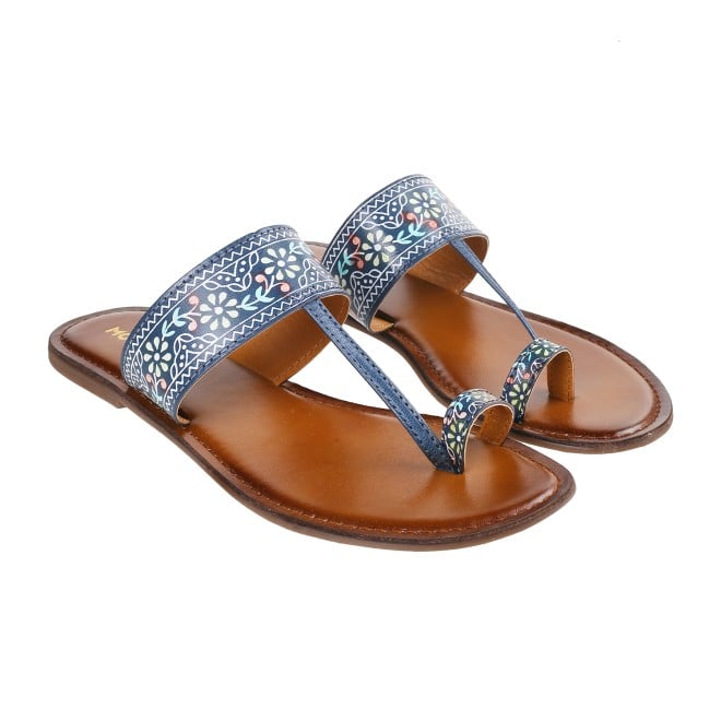 Mochi Women Blue Ethnic Slip Ons