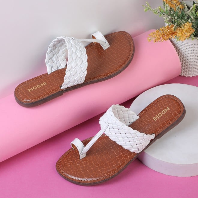 Mochi Women White Casual Slip Ons