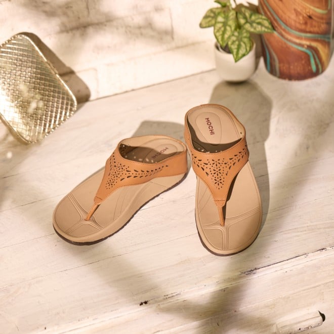 Mochi Women Tan Casual Slippers (SKU: 32-24-23-36)