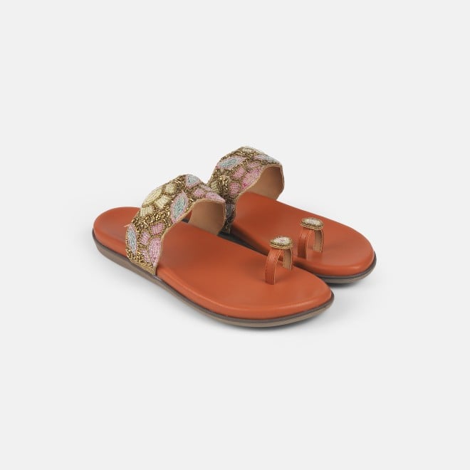 Mochi Women Tan Ethnic Slippers (SKU: 32-275-23-36)