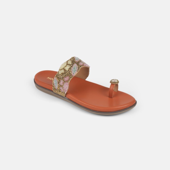 Mochi Women Tan Ethnic Slippers (SKU: 32-275-23-36)