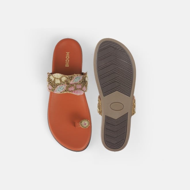 Mochi Women Tan Ethnic Slippers (SKU: 32-275-23-36)