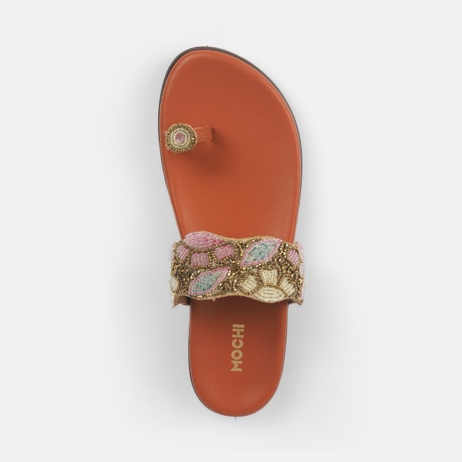 Mochi Women Tan Ethnic Slippers (SKU: 32-275-23-36)