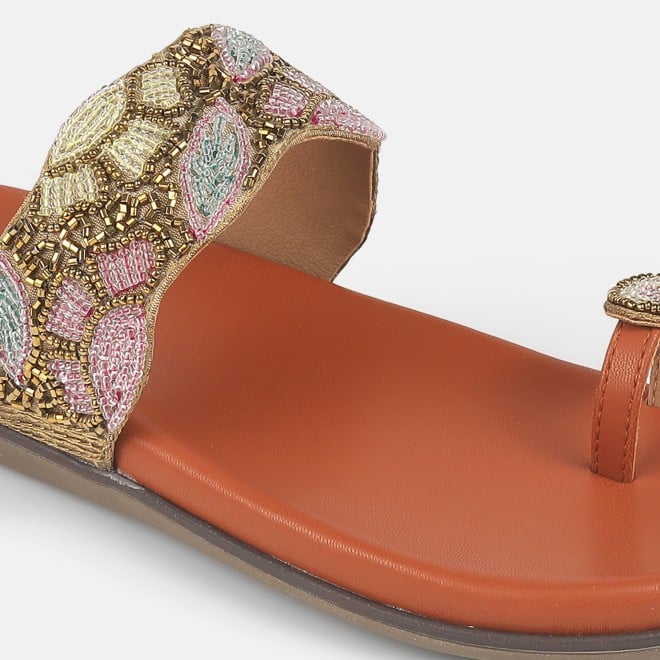 Mochi Women Tan Ethnic Slippers (SKU: 32-275-23-36)