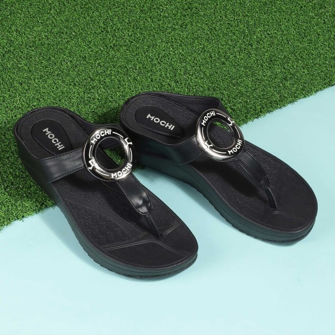 Mochi Women Black Casual Slippers