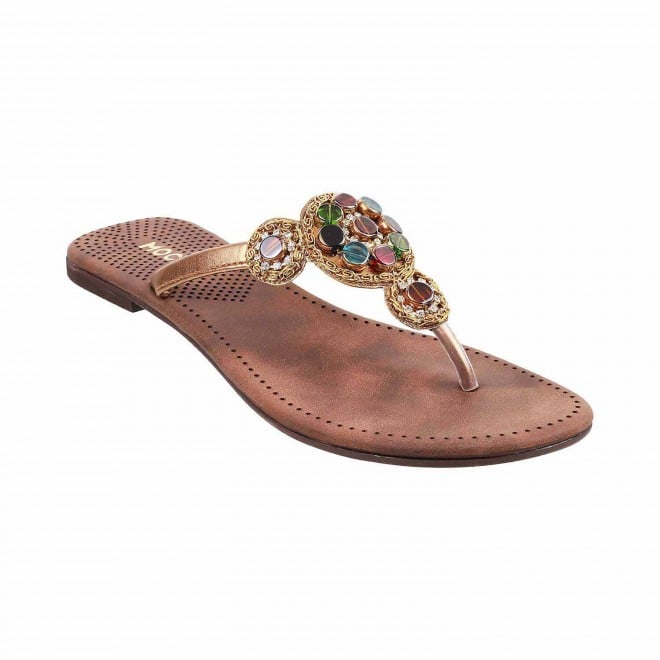 Mochi Antique-Gold Ethnic Slippers for Women