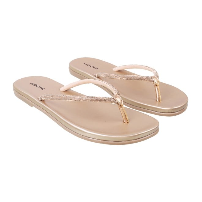 Mochi Women Gold Casual Slippers