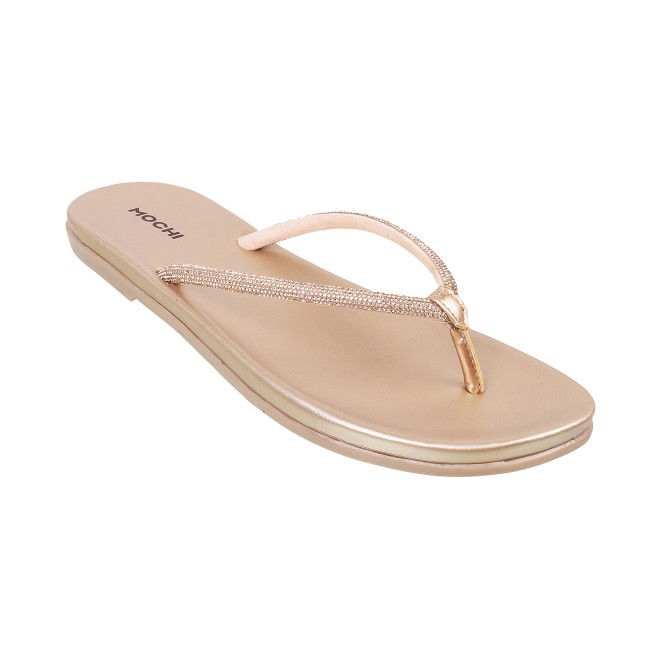 Mochi Women Gold Casual Slippers