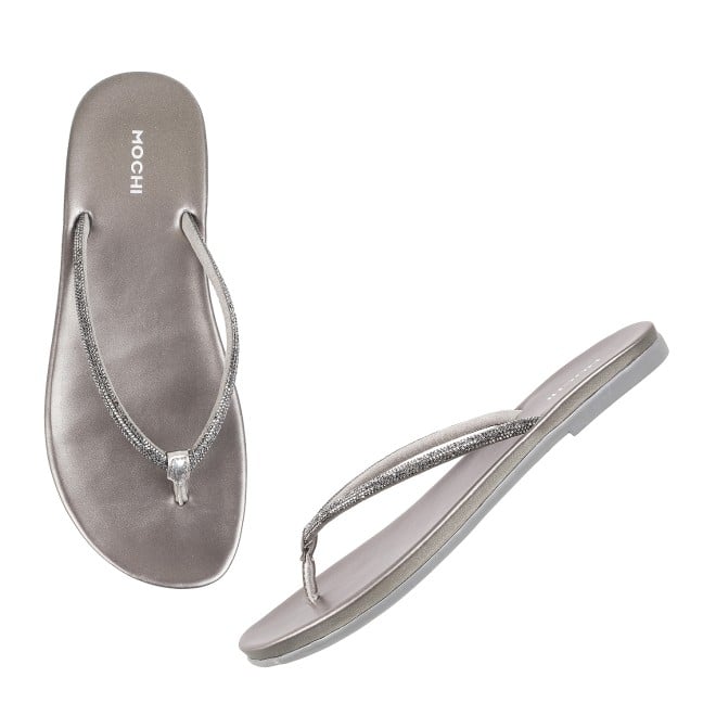Mochi Women Gun-metal Casual Slippers (SKU: 32-302L-29-42)
