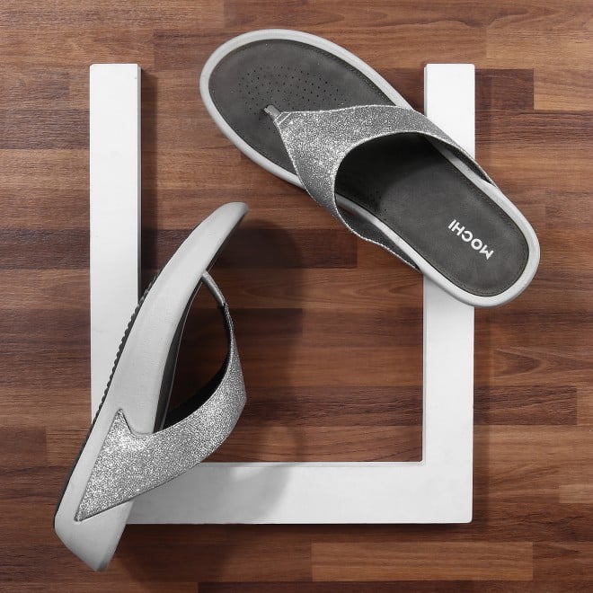 Mochi Women Silver Casual Slippers