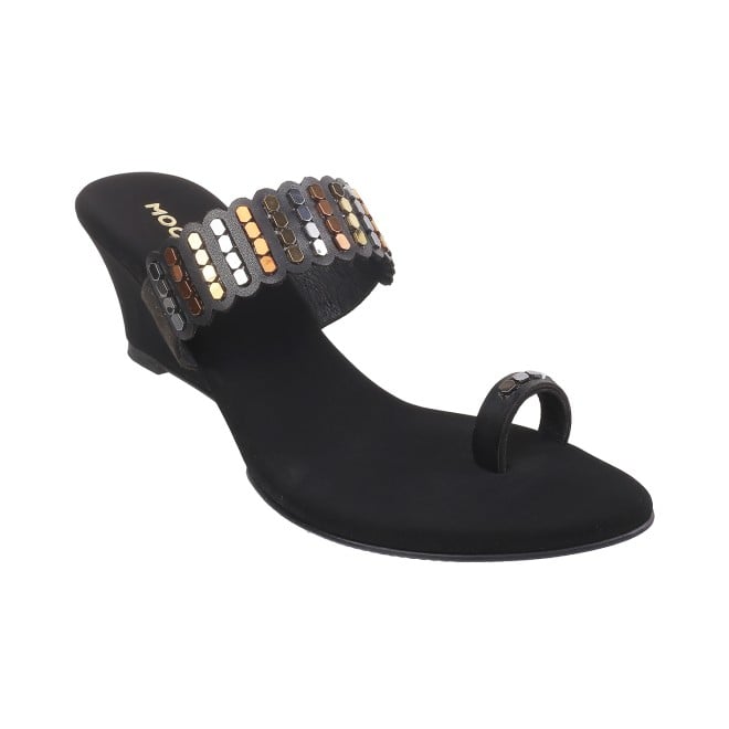 Mochi Women Black Ethnic Sandals
