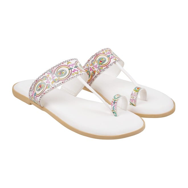 Mochi Women White Ethnic Slip Ons