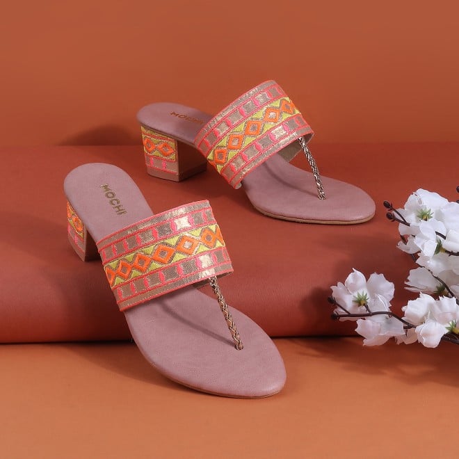 Mochi Women Rose-Gold Ethnic Slip Ons